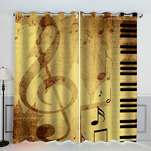 MOUPL 3D Vintage Klavier Musik Vorhänge mit ösen B 200 X H 160 cm Mikrofaser Vorhang Blickdicht Verdunkelungs Gardinen 2er Set für Wohnzimmer Schlafzimmer Kinderzimmer Landhausstil Küche von MOUPL