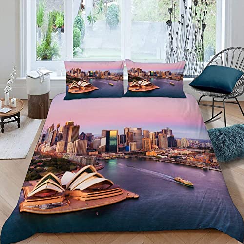 MOUPL Bettwäsche 155x220 3teilig 3D Motiv modern Stadt Landschaft Bettbezug Set mit Reißverschluss 100% Leicht Mikrofaser Kuschelig Atmungsaktive Sommer Betten Set mit 2 Kissenbezug 80x80 cm von MOUPL