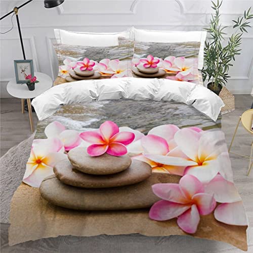 MOUPL Bettwäsche Blumen 155x220 3teilig 3D Frangipani Bettbezug Set mit Reißverschluss 100% Leicht Mikrofaser Kuschelig Atmungsaktive Sommer Betten Set mit 2 Kissenbezug 80x80 cm von MOUPL