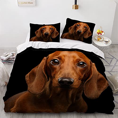 MOUPL roter Dackel Bettwäsche 135x200cm 3D Druck Haustier Hund Bettwäsche Set Kinder Weich Mikrofaser Hypoallergen Bettwaren Bettbezug mit Reißverschluss und 2 Kissenbezug 80x80cm von MOUPL