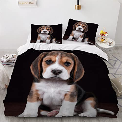 MOUPL süßer Beagle Bettwäsche 200x200cm 3D Druck Haustier Hund Bettwäsche Set Kinder Erwachsener Weich Mikrofaser Hypoallergen Bettbezug mit Reißverschluss und 2 Kissenbezug 80x80cm von MOUPL