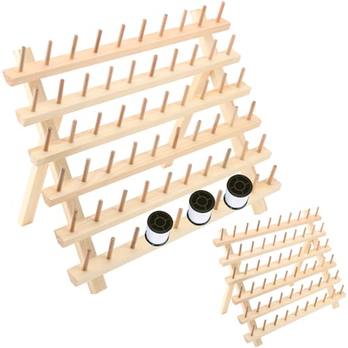 MOUYAT 2 Pack 60 Spulenfadenhalter, Faltbarer Stickgarn-Organizer mit Aufhängehaken, Flechthaarregal, Holzfaden-Aufbewahrungsregal zum Nähen, Haarflechten und Quilten von MOUYAT