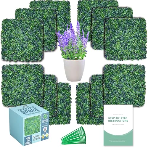 MOVASEE Pflanzenwand künstlich - 12 Stück künstliche Pflanzen Wandpaneele Buchsbaum (je 51 x 51 cm) - Vertikaler Garten - Balkon Sichtschutz - Wanddeko für Innen und Außen von MOVASEE