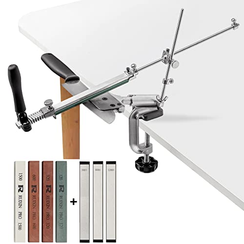 RUIXIN PRO RX-008 Professioneller Messerschärfer mit 7 Schleifsteinen, 360° drehbar, Flip Design, fester Winkel, Edelstahl, Küche, Kochmesser, Schleifmittel, Haltsystem von MOVIRON