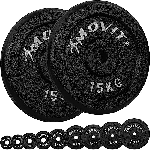 MOVIT® Hantelscheiben Set PRO, 100% Gusseisen, 30/31 mm Bohrung, Gewichtsscheiben Set Gewichte Hantel 2x 15,0kg von MOVIT