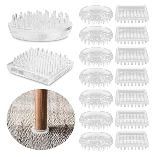 16 Stück Teppichschutz Spiked Caster Cups Kunststoff Caster Cups Runde und Quadrat Bequeme Touch Caster Cup Spiked Möbel Becher Furniture Cup Carpet Protector für Sofa Tisch Stühle Beine(Transparent) von MOVKZACV