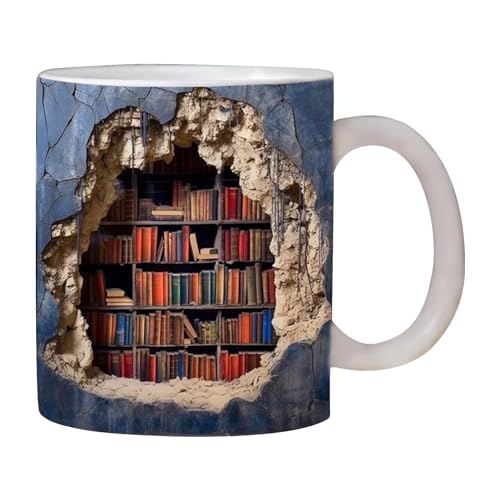 3D Bücherregal Tasse, 11 oz ein Bibliotheksregal Becher, Keramik Kaffeetasse Book Lovers Geschenke, 3D Effekt Bücherbecher, Langlebige Milchbecher Teetassen Home Deko Weihnachtsgeschenke von MOVKZACV