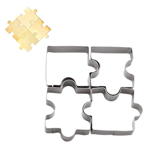4 Ausstech-Formen Puzzle, Keks-Formen, Ausstecher-Set, für lustige Puzzle-Kekse, Edelstahl Ausstechformen für Kekse und Fondant(silber) von MOVKZACV