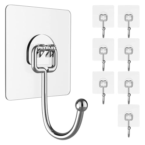 MOVKZACV 8 Stück Selbstklebende Groß Haken, Max 20kg, Selbstklebend Haken Extra Stark, Transparent Wandhaken Selbstklebend für Küche Bad Wand & Decke Aufhänger von MOVKZACV