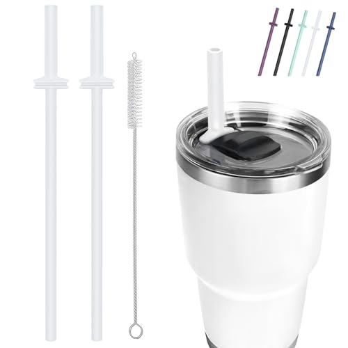 Silikon-Trinkhalm für Yeti Rambler, 2 wiederverwendbare Strohhalme und 1 Reinigungsbürste für Yeti Becher mit Magslider-Deckel, verstellbare Trinkhalme, Zubehör, zum Patent angemeldet (transparent) von MOVOLIVI