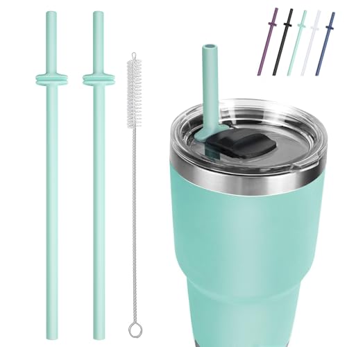 Silikon-Trinkhalm für Yeti Rambler, 2 wiederverwendbare Strohhalme und 1 Reinigungsbürste für Yeti Becher mit Magslider-Deckel, verstellbare Trinkhalme, Zubehör, zum Patent angemeldet (Meeresschaum) von MOVOLIVI