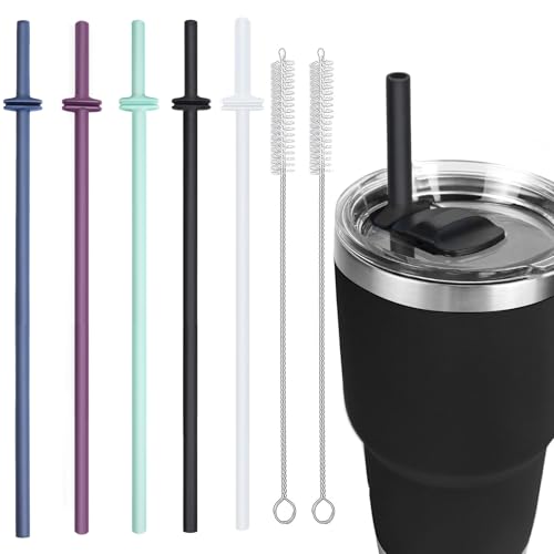 Silikon-Trinkhalm für Yeti Rambler, 5 Stück wiederverwendbare Strohhalme und 2 Reinigungsbürsten für Yeti Becher mit Magslider-Deckel, verstellbare Trinkhalme, Zubehör, zum Patent angemeldet von MOVOLIVI