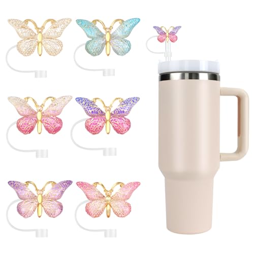 Stanley Stroh-Abdeckkappe, Glitzer-Aufsätze für Stanley-Becher, wiederverwendbares Trinkglas, Zubehör, kompatibel mit 10 mm Strohhalm, lustige Geschenke für Frauen und Mädchen (Schmetterling) von MOVOLIVI