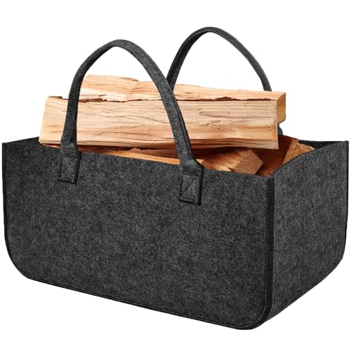 Holzkorb für Kaminholz XL 60L,Brennholzkorb Faltbarer,Shopper Filztasche mit Stabile Tragegriffe,für Spielsachen,Wäschekorb (Stil 3) von MOVYEE