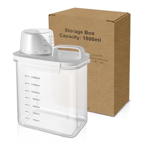 MOVYEE Luftdichter Waschmittel Aufbewahrung Box Waschmittelbehälter mit Messbecher,Waschpulver Dosierhilfe Spender,Behälter für Getreide Reis (1800ml) von MOVYEE