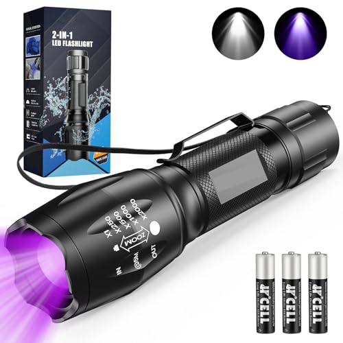 MOWETOO Taschenlampe, UV Lampe 2 in 1 UV LampeLicht Led Taschenlampe, 395nm Ultraviolette Taschenlampe 4 Modi, Detektor für Unechte Banknoten, Urin von Hunde und Andere Haustiere 40W von MOWETOO