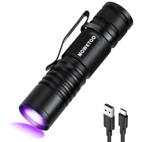 MOWETOO UV Taschenlampe Aufladbar - Mini LED UV Lampe Schwarzlicht Taschenlampe, 395nm Zoombare Ultraviolettes Licht Torch für Urinuntersuchung von Haustieren, Geldscheinkontrolle von MOWETOO