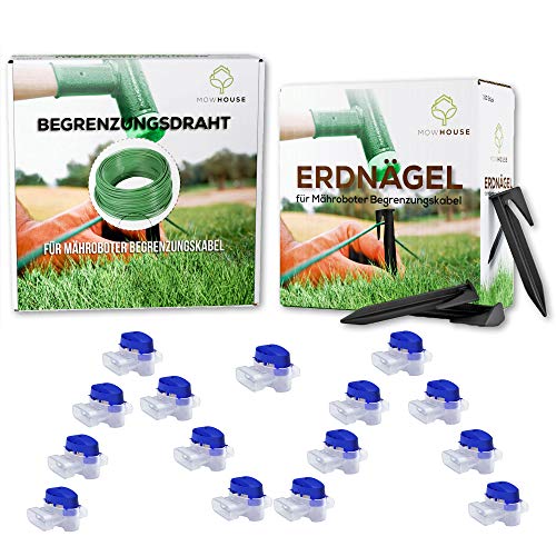 MOWHOUSE Mähroboter Installation Set XL - 500 m Begrenzungsdraht - 600 Erdnägel - 15 Kabelverbinder von MOWHOUSE
