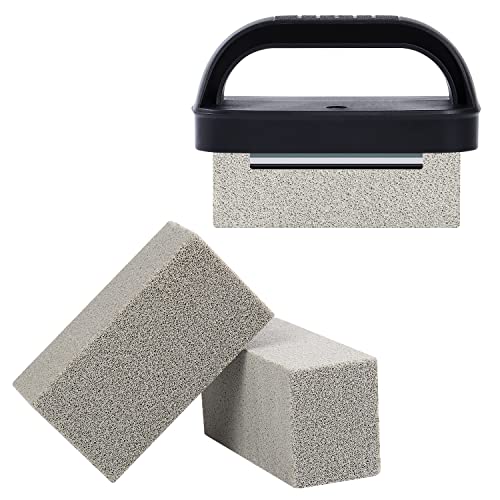 MOWOT Grill Griddle Cleaning Brick Block Heavy Duty Flat Top Blackstone Cleaning Stone Non-Scratch BBQ Grill Bricks Cleaner with Handle Commercial Restaurant Remove Greases Stain Residues - 3 Pack von MOWOT