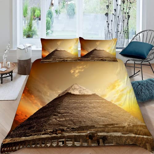 MOXINO 3D Ägypten Bettwäsche 135x200 cm 4teilig Pyramide Bettbezüge für Kinder Jungen Mädchen Einzelbett Leicht Mikrofaser Bettbezug Sommer Warm Weiche Bettwaren mit 2 Kissenbezüge 80x80 von MOXINO