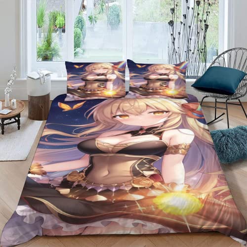 MOXINO 3D Anime Mädchen Bettwäsche 200x200 cm 3teilig Japan Anime Bettbezüge für Teenager Jungen Mädchen Leicht Mikrofaser Bettbezug Winter Warm Sommer Weiche Bettwaren mit 2 Kissenbezüge 80x80 von MOXINO