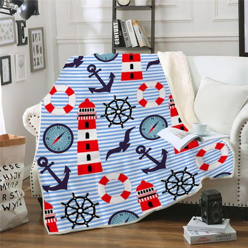 MOXINO 3D Anker Sherpa Decke 130x150 cm Leuchtturm Kuscheldecke Flauschig Microfiber Fleecedecke Weich und Warme Wohndecke Throw Blanket Sofadecke Couchdecke Tagesdecke（Muster 4-20） von MOXINO