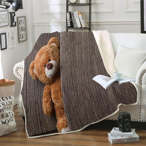 MOXINO 3D Bär Sherpa Decke 130x150 cm Tragen Kuscheldecke Flauschig Microfiber Fleecedecke Weich und Warme Wohndecke Throw Blanket Sofadecke Couchdecke Tagesdecke（Muster 19-15） von MOXINO