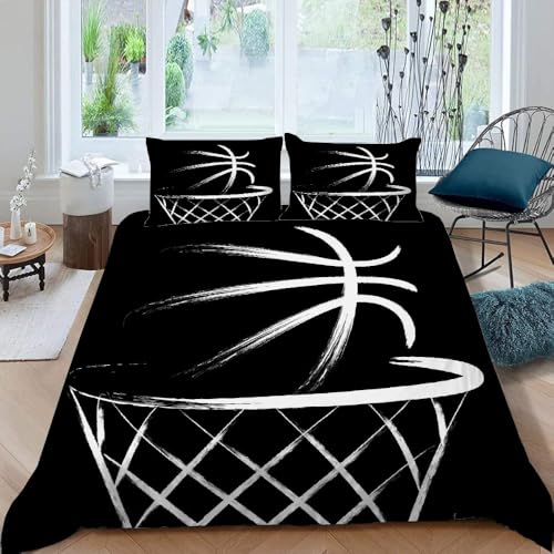 MOXINO 3D Basketball Bettwäsche 135x200 cm 2teilig Basketball Bettwäsche für Kinder Leicht Mikrofaser Bettbezug Sommer Weiche Bettbezüge mit Kissenbezüge 50x75（Muster 138-19） von MOXINO