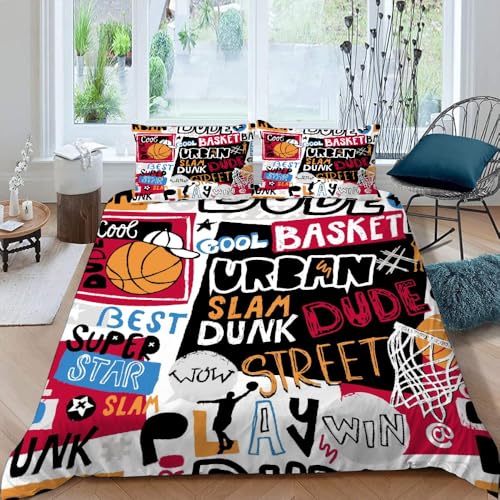 MOXINO 3D Basketball Bettwäsche 135x200 cm 2teilig Basketball Bettwäsche für Kinder Leicht Mikrofaser Bettbezug Sommer Weiche Bettbezüge mit Kissenbezüge 50x75（Muster 139-3） von MOXINO