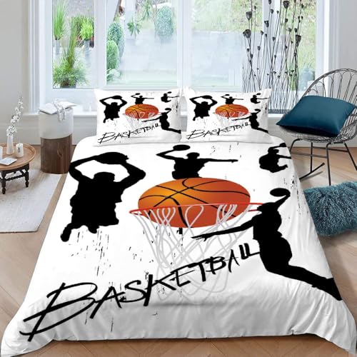 MOXINO 3D Basketball Bettwäsche 135x200 cm 4teilig Basketball Bettwäsche für Kinder Leicht Mikrofaser Bettbezug Sommer Weiche Bettbezüge mit 2 Kissenbezüge 50x75（Muster 133-7） von MOXINO