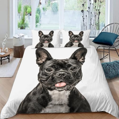 MOXINO 3D Bulldogge Bettwäsche 135x200 cm 2teilig Bulldogge Bettwäsche für Kinder Leicht Mikrofaser Bettbezug Sommer Weiche Bettbezüge mit Kissenbezüge 50x75（Muster 132-11） von MOXINO
