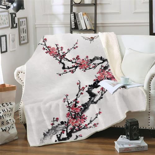 MOXINO 3D China Stil Sherpa Decke 150x200 cm Aquarell Kuscheldecke Flauschig Microfiber Fleecedecke Weich und Warme Wohndecke Throw Blanket Sofadecke Couchdecke Tagesdecke（Muster 20-5） von MOXINO