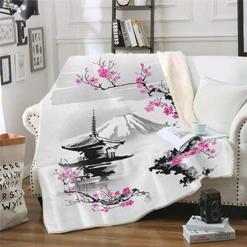 MOXINO 3D China Stil Sherpa Decke 150x200 cm Blumen Kuscheldecke Flauschig Microfiber Fleecedecke Weich und Warme Wohndecke Throw Blanket Sofadecke Couchdecke Tagesdecke（Muster 18-3） von MOXINO