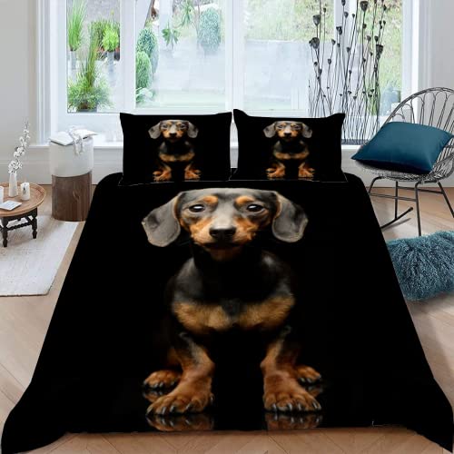 MOXINO 3D Dackel Bettwäsche 135x200 cm 4teilig Tier Hund Bettbezüge für Kinder Jungen Mädchen Einzelbett Leicht Mikrofaser Bettbezug Sommer Warm Weiche Bettwaren mit 2 Kissenbezüge 80x80 von MOXINO