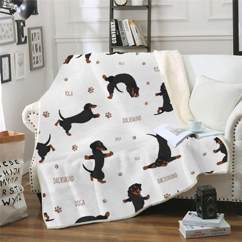 MOXINO 3D Dackel Sherpa Decke 130x150 cm Tiere Hunde Kuscheldecke Flauschig Microfiber Fleecedecke Weich und Warme Wohndecke Throw Blanket Sofadecke Couchdecke Tagesdecke（Muster 20-14） von MOXINO