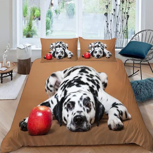 MOXINO 3D Dalmatiner Bettwäsche 135x200 cm 4teilig Tier Hund Bettbezüge für Kinder Jungen Mädchen Einzelbett Leicht Mikrofaser Bettbezug Sommer Warm Weiche Bettwaren mit 2 Kissenbezüge 80x80 von MOXINO