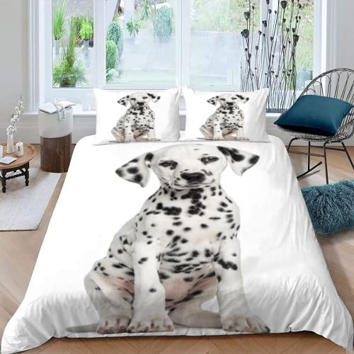 MOXINO 3D Dalmatiner Bettwäsche 135x200 cm 4teilig Tier Hund Bettbezüge für Kinder Jungen Mädchen Einzelbett Leicht Mikrofaser Bettbezug Sommer Warm Weiche Bettwaren mit 2 Kissenbezüge 80x80 von MOXINO