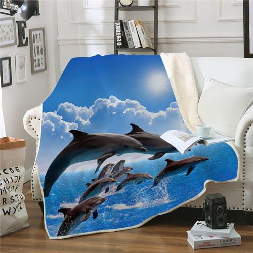 MOXINO 3D Delphin Sherpa Decke 130x150 cm Ozean Kuscheldecke Flauschig Microfiber Fleecedecke Weich und Warme Wohndecke Throw Blanket Sofadecke Couchdecke Tagesdecke（Muster 3-16） von MOXINO