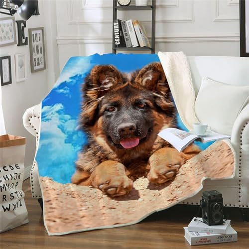 MOXINO 3D Deutscher Schäferhund Sherpa Decke 130x150 cm Hund Kuscheldecke Flauschig Microfiber Fleecedecke Weich und Warme Wohndecke Throw Blanket Sofadecke Couchdecke Tagesdecke（Muster 1-17） von MOXINO