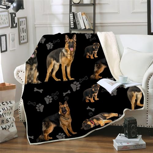 MOXINO 3D Deutscher Schäferhund Sherpa Decke 130x150 cm Hund Kuscheldecke Flauschig Microfiber Fleecedecke Weich und Warme Wohndecke Throw Blanket Sofadecke Couchdecke Tagesdecke（Muster 2-10） von MOXINO
