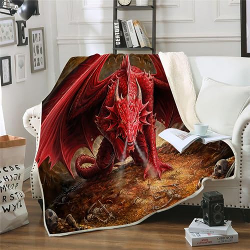 MOXINO 3D Drachen Sherpa Decke 150x200 cm Drachen Kuscheldecke Flauschig Microfiber Fleecedecke Weich und Warme Wohndecke Throw Blanket Sofadecke Couchdecke Tagesdecke（Muster 14-16） von MOXINO
