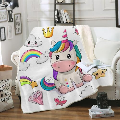MOXINO 3D Einhorn Sherpa Decke 130x150 cm Schmetterling Kuscheldecke Flauschig Microfiber Fleecedecke Weich und Warme Wohndecke Throw Blanket Sofadecke Couchdecke Tagesdecke（Muster 6-16） von MOXINO