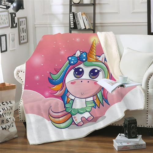 MOXINO 3D Einhorn Sherpa Decke 130x150 cm Tiere Pferd Kuscheldecke Flauschig Microfiber Fleecedecke Weich und Warme Wohndecke Throw Blanket Sofadecke Couchdecke Tagesdecke（Muster 5-6） von MOXINO