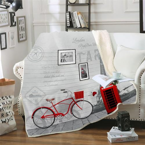 MOXINO 3D Fahrrad Sherpa Decke 150x200 cm Telefonzelle Kuscheldecke Flauschig Microfiber Fleecedecke Weich und Warme Wohndecke Throw Blanket Sofadecke Couchdecke Tagesdecke（Muster 4-19） von MOXINO
