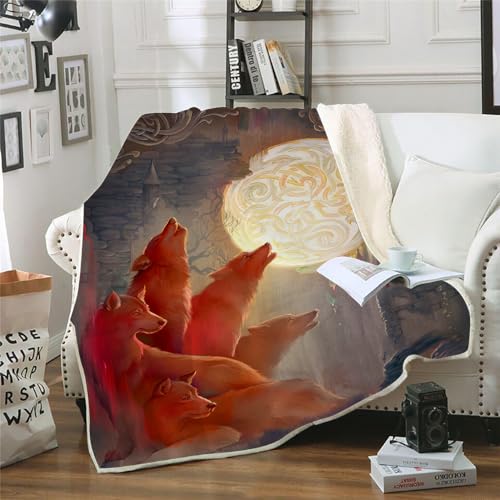 MOXINO 3D Fuchs Sherpa Decke 130x150 cm Mond Kuscheldecke Flauschig Microfiber Fleecedecke Weich und Warme Wohndecke Throw Blanket Sofadecke Couchdecke Tagesdecke（Muster 17-12） von MOXINO