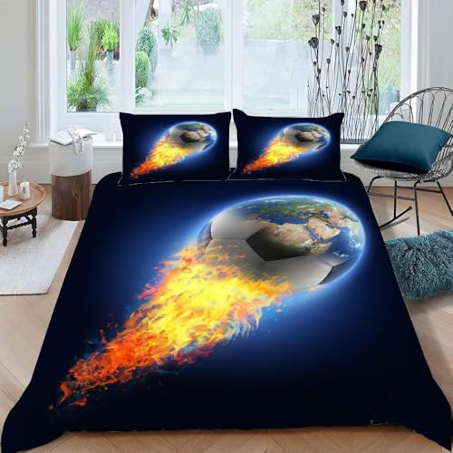 MOXINO 3D Fußball Bettwäsche 135x200 cm 2teilig Fußball Bettwäsche für Kinder Leicht Mikrofaser Bettbezug Sommer Weiche Bettbezüge mit Kissenbezüge 50x75（Muster 131-2） von MOXINO