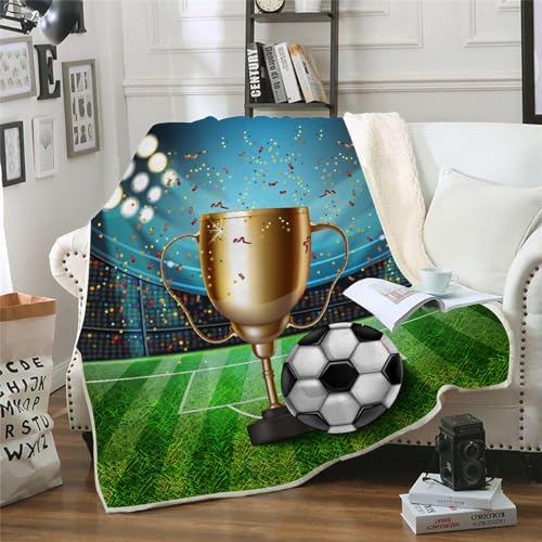 MOXINO 3D Fußball Sherpa Decke 130x150 cm Fußball Kuscheldecke Flauschig Microfiber Fleecedecke Weich und Warme Wohndecke Throw Blanket Sofadecke Couchdecke Tagesdecke（Muster 7-1） von MOXINO