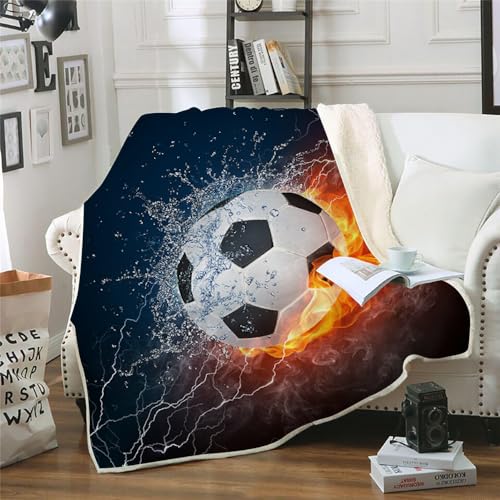 MOXINO 3D Fußball Sherpa Decke 150x200 cm Fußball Kuscheldecke Flauschig Microfiber Fleecedecke Weich und Warme Wohndecke Throw Blanket Sofadecke Couchdecke Tagesdecke（Muster 17-1） von MOXINO