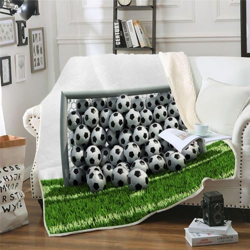 MOXINO 3D Fußball Sherpa Decke 150x200 cm Fußball Kuscheldecke Flauschig Microfiber Fleecedecke Weich und Warme Wohndecke Throw Blanket Sofadecke Couchdecke Tagesdecke（Muster 8-19） von MOXINO