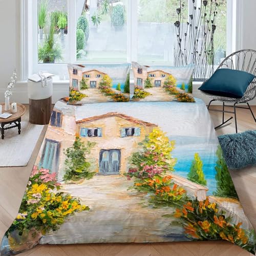 MOXINO 3D Garten Bettwäsche 155x220 cm 3teilig Ozean Bettwäsche für Teenager Leicht Mikrofaser Bettbezug Sommer Weiche Bettbezüge mit 2 Kissenbezüge 50x75（Muster 79-5） von MOXINO